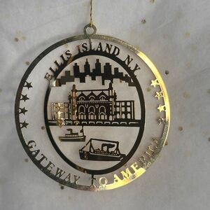 Ellis Island NY Gold Holiday Ornament